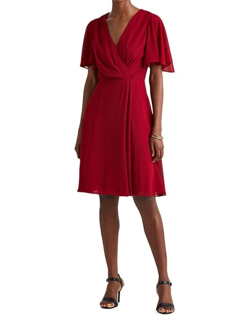 Lauren Ralph Lauren Red V-Neck Midi Wrap Dress